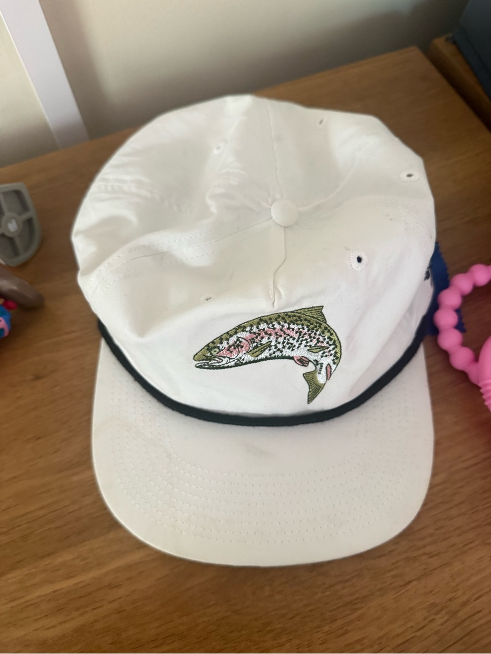 White Fish Embroidered Cap - Fishing Hat